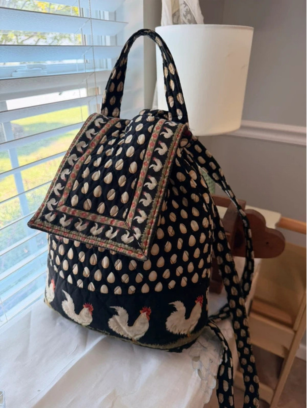 Rare Retired Vintage Vera Bradley Chanticleer Rooster Drawstring Backpack